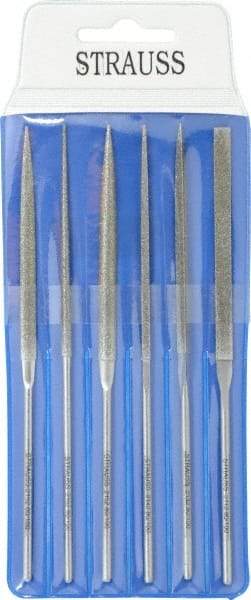 Strauss - 6 Piece Diamond Pattern File Set - 5-1/2" Long, Coarse Coarseness, Round Handle, Set Includes Crossing, Equalling, Half Round, Round, Square, Three Square - Exact Tool & Supply