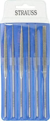 Strauss - 6 Piece Diamond Pattern File Set - 5-1/2" Long, Coarse Coarseness, Round Handle, Set Includes Crossing, Equalling, Half Round, Round, Square, Three Square - Exact Tool & Supply