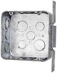 Cooper Crouse-Hinds - 1 Gang, (14) 1/2 & 3/4" Knockouts, Steel Square Outlet Box - 4-11/16" Overall Height x 4-11/16" Overall Width x 2-1/8" Overall Depth - Exact Tool & Supply