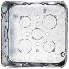 Cooper Crouse-Hinds - 1 Gang, (17) 1/2 & 3/4" Knockouts, Steel Square Outlet Box - 4-11/16" Overall Height x 4-11/16" Overall Width x 2-1/8" Overall Depth - Exact Tool & Supply