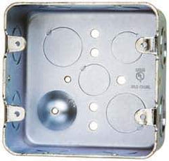Cooper Crouse-Hinds - 1 Gang, (17) 1/2 & 3/4" Knockouts, Steel Square Wall Box - 4" Overall Height x 4" Overall Width x 2-1/8" Overall Depth - Exact Tool & Supply