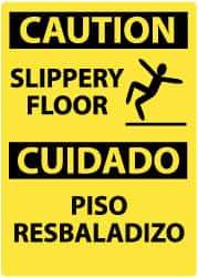 NMC - "Caution - Slippery Floor", 14" Long x 10" Wide, Pressure-Sensitive Vinyl Safety Sign - Rectangle, 0.004" Thick, Use for Accident Prevention - Exact Tool & Supply
