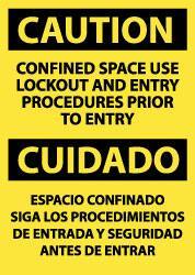 NMC - "Caution - Confined Space - Use Lockout and Entry Procedures Prior to Entry", 14" Long x 10" Wide, Aluminum Safety Sign - Rectangle, 0.04" Thick, Use for Accident Prevention - Exact Tool & Supply
