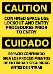 NMC - "Caution - Confined Space - Use Lockout and Entry Procedures Prior to Entry", 14" Long x 10" Wide, Pressure-Sensitive Vinyl Safety Sign - Rectangle, 0.004" Thick, Use for Accident Prevention - Exact Tool & Supply
