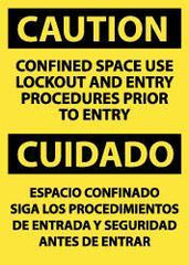 NMC - "Caution - Confined Space - Use Lockout and Entry Procedures Prior to Entry", 14" Long x 10" Wide, Aluminum Safety Sign - Rectangle, 0.04" Thick, Use for Accident Prevention - Exact Tool & Supply