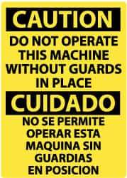 NMC - "Caution - Do Not Operate Machine without Guards in Place", 14" Long x 10" Wide, Rigid Plastic Safety Sign - Rectangle, 0.05" Thick, Use for Accident Prevention - Exact Tool & Supply