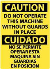 NMC - "Caution - Do Not Operate Machine without Guards in Place", 14" Long x 10" Wide, Rigid Plastic Safety Sign - Rectangle, 0.05" Thick, Use for Accident Prevention - Exact Tool & Supply
