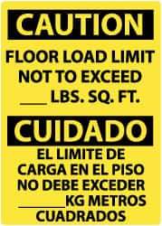 NMC - "Caution - Floor Load Limit - Not to Exceed __ lb. Sq. Ft.", 14" Long x 10" Wide, Aluminum Safety Sign - Rectangle, 0.04" Thick, Use for Accident Prevention - Exact Tool & Supply