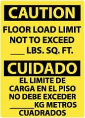 NMC - "Caution - Floor Load Limit - Not to Exceed __ lb. Sq. Ft.", 14" Long x 10" Wide, Pressure-Sensitive Vinyl Safety Sign - Rectangle, 0.004" Thick, Use for Accident Prevention - Exact Tool & Supply