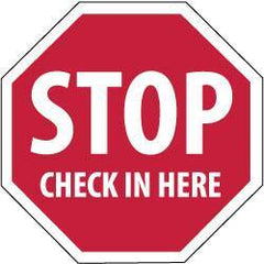 NMC - "Security Notice - Stop - Check in Here", 12" Long x 12" Wide, Rigid Plastic Safety Sign - Hexagon, 0.05" Thick, Use for Security & Admittance - Exact Tool & Supply