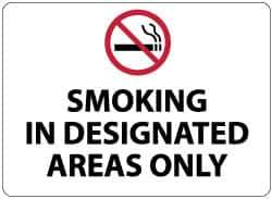 NMC - "Smoking in Designated Areas Only", 14" Long x 20" Wide, Rigid Plastic Safety Sign - Rectangle, 0.05" Thick, Use for Smoking Regulations - Exact Tool & Supply