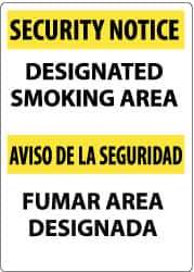NMC - "Security Notice - Designated Smoking Area", 14" Long x 10" Wide, Aluminum Safety Sign - Rectangle, 0.04" Thick, Use for Smoking Regulations - Exact Tool & Supply