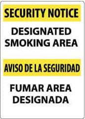 NMC - "Security Notice - Designated Smoking Area", 14" Long x 10" Wide, Rigid Plastic Safety Sign - Rectangle, 0.05" Thick, Use for Smoking Regulations - Exact Tool & Supply