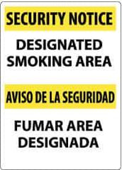 NMC - "Security Notice - Designated Smoking Area", 14" Long x 10" Wide, Aluminum Safety Sign - Rectangle, 0.04" Thick, Use for Smoking Regulations - Exact Tool & Supply