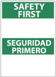 NMC - "Safety First", 14" Long x 10" Wide, Rigid Plastic Safety Sign - Rectangle, 0.05" Thick, Use for Accident Prevention - Exact Tool & Supply