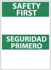 NMC - "Safety First", 14" Long x 10" Wide, Pressure-Sensitive Vinyl Safety Sign - Rectangle, 0.004" Thick, Use for Accident Prevention - Exact Tool & Supply