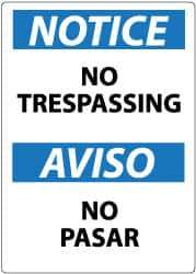 NMC - "Notice - No Trespassing", 14" Long x 10" Wide, Aluminum Safety Sign - Rectangle, 0.04" Thick, Use for Security & Admittance - Exact Tool & Supply