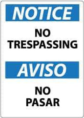 NMC - "Notice - No Trespassing", 14" Long x 10" Wide, Pressure-Sensitive Vinyl Safety Sign - Rectangle, 0.004" Thick, Use for Security & Admittance - Exact Tool & Supply
