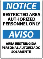 NMC - "Notice - Restricted Area - Authorized Personnel Only", 14" Long x 10" Wide, Pressure-Sensitive Vinyl Safety Sign - Rectangle, 0.004" Thick, Use for Security & Admittance - Exact Tool & Supply