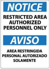 NMC - "Notice - Restricted Area - Authorized Personnel Only", 14" Long x 10" Wide, Rigid Plastic Safety Sign - Rectangle, 0.05" Thick, Use for Security & Admittance - Exact Tool & Supply