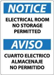 NMC - "Notice - Electrical Room - No Storage Permitted", 14" Long x 10" Wide, Rigid Plastic Safety Sign - Rectangle, 0.05" Thick, Use for Accident Prevention - Exact Tool & Supply