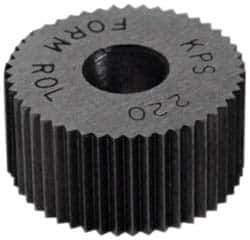 Made in USA - 3/4" Diam, 70° Tooth Angle, 70 TPI, Standard (Shape), Form Type High Speed Steel Straight Knurl Wheel - 3/8" Face Width, 1/4" Hole, Circular Pitch, Series KP - Exact Tool & Supply