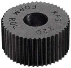 Made in USA - 5/8" Diam, 90° Tooth Angle, 29 TPI, Standard (Shape), Form Type High Speed Steel Straight Knurl Wheel - 1/4" Face Width, 1/4" Hole, Circular Pitch, Bright Finish, Series GK - Exact Tool & Supply