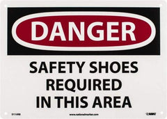 NMC - "Danger - Safety Shoes Required in This Area", 10" Long x 14" Wide, Rigid Plastic Safety Sign - Rectangle, 0.05" Thick, Use for Accident Prevention - Exact Tool & Supply