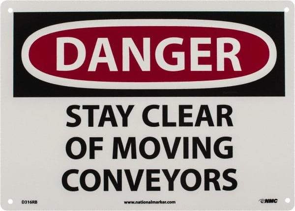 NMC - "Danger - Stay Clear of Moving Conveyors", 10" Long x 14" Wide, Rigid Plastic Safety Sign - Rectangle, 0.05" Thick, Use for Accident Prevention - Exact Tool & Supply