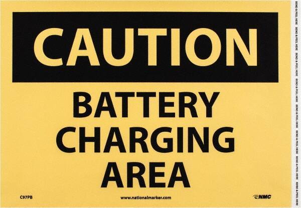 NMC - "Caution - Battery Charging Area", 10" Long x 14" Wide, Pressure-Sensitive Vinyl Safety Sign - Rectangle, 0.004" Thick, Use for Accident Prevention - Exact Tool & Supply