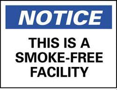 NMC - "Notice - This Is a Smoke-Free Facility", 10" Long x 14" Wide, Rigid Plastic Safety Sign - Rectangle, 0.05" Thick, Use for Accident Prevention - Exact Tool & Supply