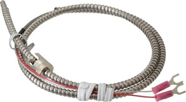 Thermo Electric - 32 to 900°F, J Universal Temp, Thermocouple Probe - 3 Ft. Cable Length, Stripped Ends with Spade Lugs, 1/4 Inch Probe Sheath Length, 1 Sec Response Time - Exact Tool & Supply