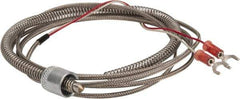Thermo Electric - 32 to 900°F, J Universal Temp, Thermocouple Probe - 6 Ft. Cable Length, Stripped Ends with Spade Lugs, 1/4 Inch Probe Sheath Length, 1 Sec Response Time - Exact Tool & Supply