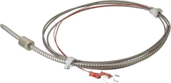 Thermo Electric - 32 to 900°F, J Universal Temp, Thermocouple Probe - 9 Ft. Cable Length, Stripped Ends with Spade Lugs, 1/4 Inch Probe Sheath Length, 1 Sec Response Time - Exact Tool & Supply