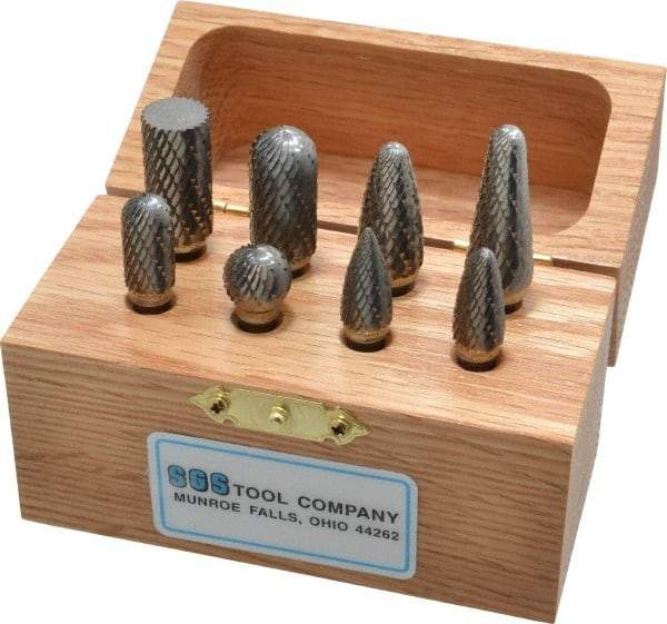 SGS Pro - 8 Piece, 1/4" Shank Burr Set - Tungsten Carbide, Multiple Head Shape - Exact Tool & Supply