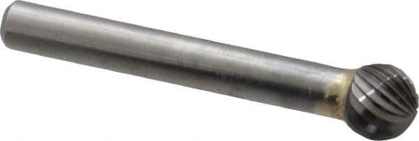 SGS Pro - 3/8" Cut Diam, 1/4" Shank Diam, Ball Head Single Cut Burr - Carbide, Radius End, 5/16" LOC - Exact Tool & Supply