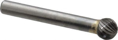SGS Pro - 3/8" Cut Diam, 1/4" Shank Diam, Ball Head Single Cut Burr - Carbide, Radius End, 5/16" LOC - Exact Tool & Supply