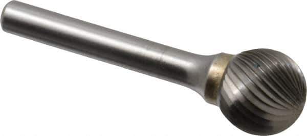 SGS Pro - 5/8" Cut Diam, 1/4" Shank Diam, Ball Head Single Cut Burr - Carbide, Radius End, 9/16" LOC - Exact Tool & Supply