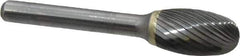 SGS Pro - 1/2" Cut Diam, 1/4" Shank Diam, Oval Head Single Cut Burr - Carbide, Radius End, 7/8" LOC - Exact Tool & Supply
