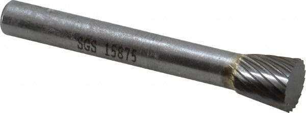 SGS Pro - 3/8" Cut Diam, 1/4" Shank Diam, Inverted Cone Head Single Cut Burr - Carbide, Flat End, 3/8" LOC - Exact Tool & Supply