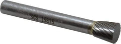 SGS Pro - 3/8" Cut Diam, 1/4" Shank Diam, Inverted Cone Head Single Cut Burr - Carbide, Flat End, 3/8" LOC - Exact Tool & Supply