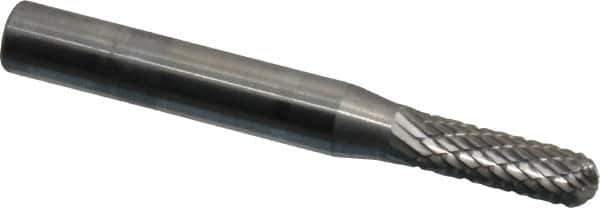 SGS Pro - 3/16" Cut Diam, 1/4" Shank Diam, Cylinder with Radius Head Double Cut Burr - Carbide, Radius End, 5/8" LOC - Exact Tool & Supply