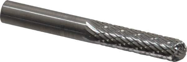 SGS Pro - 1/4" Cut Diam, 1/4" Shank Diam, Cylinder with Radius Head Double Cut Burr - Carbide, Radius End, 1" LOC, 2" OAL - Exact Tool & Supply
