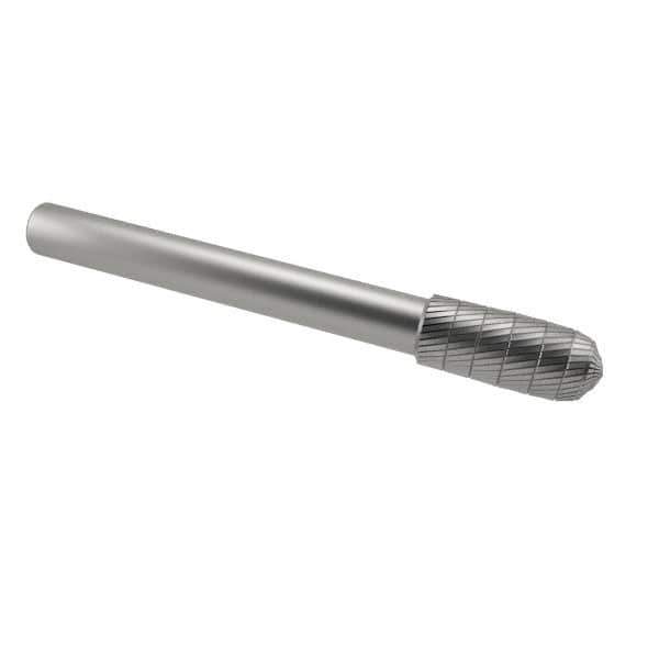 SGS Pro - 5/16" Cut Diam, 1/4" Shank Diam, Cylinder with Radius Head Double Cut Burr - Carbide, Radius End, 3/4" LOC, 2-1/2" OAL - Exact Tool & Supply