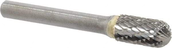 SGS Pro - 3/8" Cut Diam, 1/4" Shank Diam, Cylinder with Radius Head Double Cut Burr - Carbide, Radius End, 3/4" LOC, 2-1/2" OAL - Exact Tool & Supply