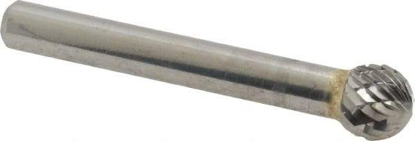 SGS Pro - 3/8" Cut Diam, 1/4" Shank Diam, Ball Head Double Cut Burr - Carbide, Radius End, 5/16" LOC - Exact Tool & Supply
