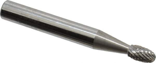 SGS Pro - 3/16" Cut Diam, 1/4" Shank Diam, Oval Head Double Cut Burr - Carbide, Radius End, 5/16" LOC - Exact Tool & Supply