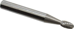 SGS Pro - 3/16" Cut Diam, 1/4" Shank Diam, Oval Head Double Cut Burr - Carbide, Radius End, 5/16" LOC - Exact Tool & Supply