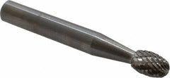 SGS Pro - 1/4" Cut Diam, 1/4" Shank Diam, Oval Head Double Cut Burr - Carbide, Radius End, 3/8" LOC - Exact Tool & Supply