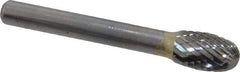 SGS Pro - 3/8" Cut Diam, 1/4" Shank Diam, Oval Head Double Cut Burr - Carbide, Radius End, 5/8" LOC - Exact Tool & Supply
